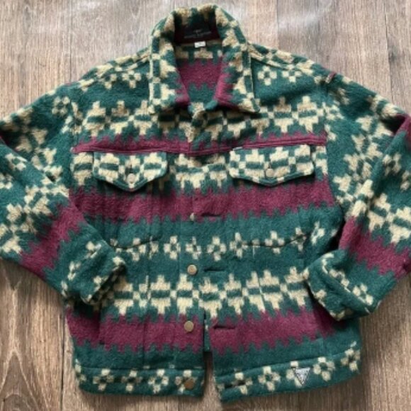Vintage guess George’s Marciano aztec southwestern thick wool fur jacket small - Picture 1 of 14